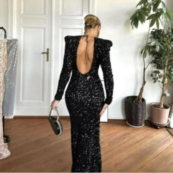 ZARA SHOULDER PAD SEQUIN DRESS - Picture 6 of 10